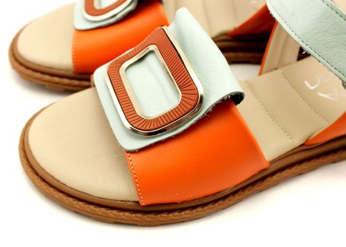 Дамски сандали - модел Инара, естествена кожа в оранжево и светло синьо.