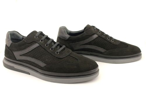 Pantofi de vară casual pentru bărbați din nubuc natural de culoare neagră - Model Enrique.