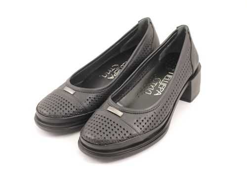 Дамски летни обувки от естествена кожа в черно - Модел Евита