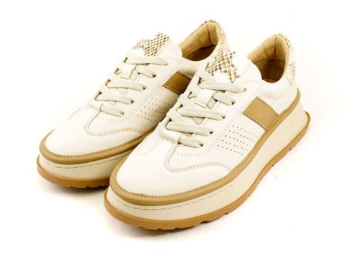 Дамски спортни обувки от естествена кожа в бежово - Модел Дерия.