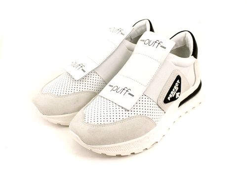 Дамски спортни летни обувки от естествена кожа в бяло - Модел Арина