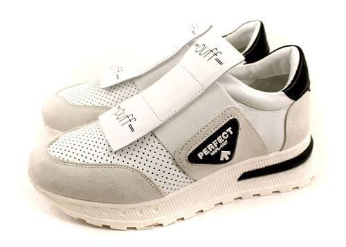 Дамски спортни летни обувки от естествена кожа в бяло - Модел Арина