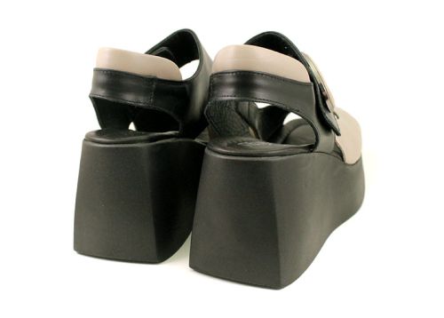 Дамски сандали от естествена кожа в черно и визон - модел Дориана