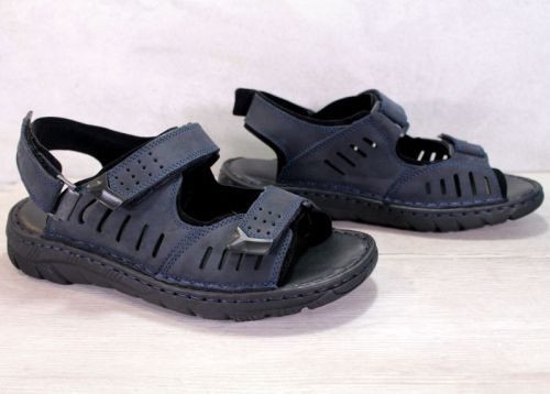 Sandale barbatesti din piele naturala de culoare albastru inchis - model Toma