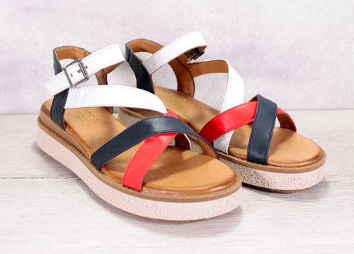 Дамски сандали от естествена кожа в червено, синьо и бяло - модел Жана
