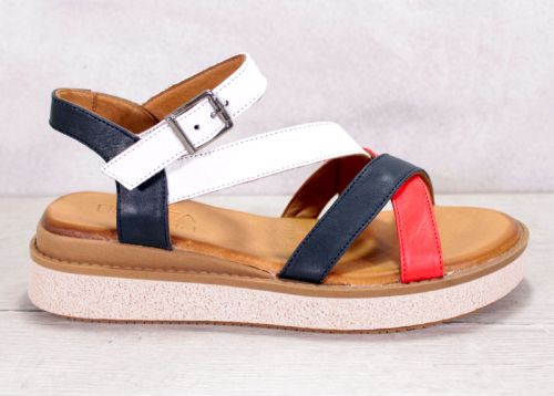 Дамски сандали от естествена кожа в червено, синьо и бяло - модел Жана
