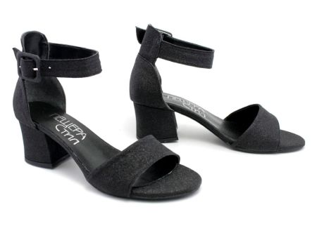 Дамски сандали от изкрящ еко материал в черно - Модел Вега.