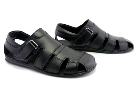 Мъжки, затворени сандали от естествена кожа в черно, модел Родриго.