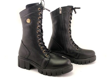 Дамски боти от естествена кожа в черно - Модел Макарена.