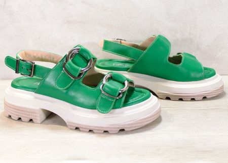 Дамски сандали от естествена кожа в зелено - модел Сидни