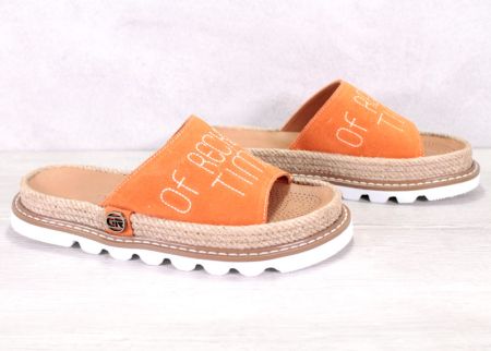 Дамски чехли от естествен велур в оранжево - модел Алхамбра