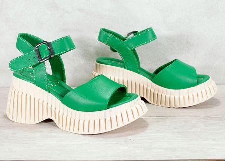 Дамски сандали на платформа от естествена кожа в зелено - модел Кристин-B