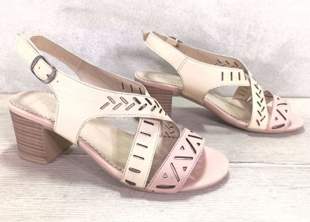 Sandale de dama cu toc mic din piele naturala de culoare bej - model Elba