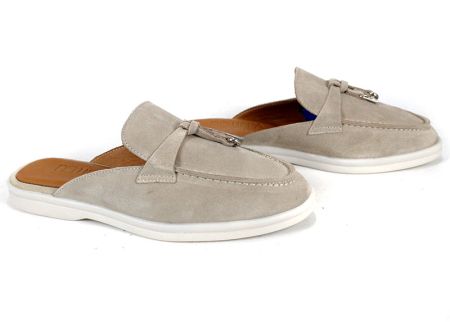 Duna Beige дамски велурени чехли с пискюл и бяло ходило