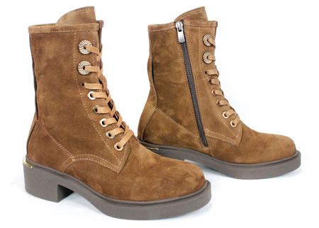 дамски кубинки Dolce Fumo от естествен велур в цвят тютюн с дебело зимно ходило