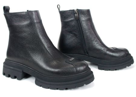 дамски боти Coda Forte, черни, естествена флотер кожа, зимни, топъл хастар, грайфер, цип