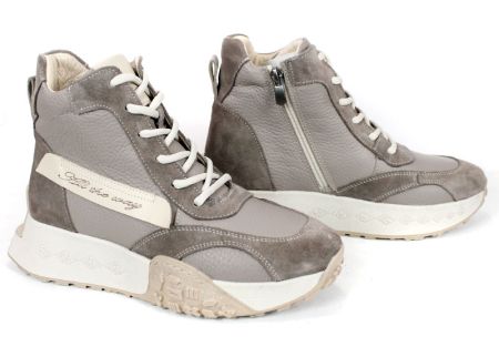 Дамски високи сникърси Terra Pulse визон – естествена кожа и велур, топъл хастар