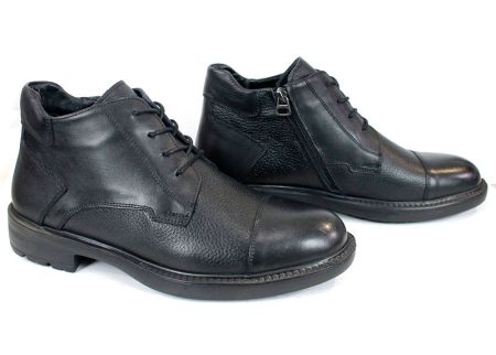 Мъжки боти Notte Urbano – естествена кожа напа и флотер, термо ходило, връзки и цип, черни