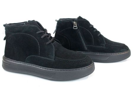 Мъжки боти Loftе Vento – естествен черен велур, цип и връзки, широк комфорт и топъл хастар