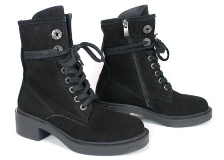 Dolce Fumo – дамски велурени кубинки в черно с връзки и страничен цип