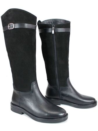 Дамски ботуши Milano Terra – естествена кожа и велур, черни