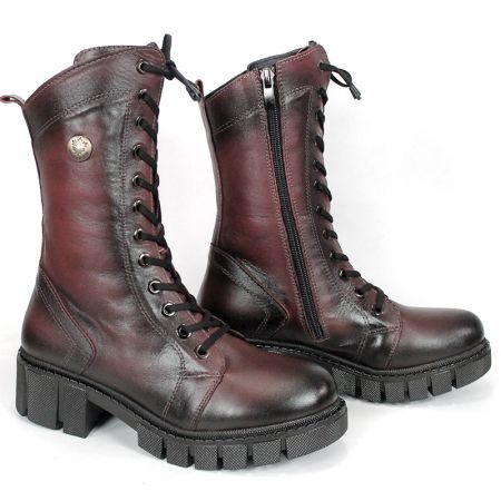 Velluto Ombra – дамски кубинки от естествена кожа, цвят бордо