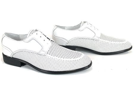 Мъжки официални обувки Lorenzo Forma от бяла естествена кожа с перфорация