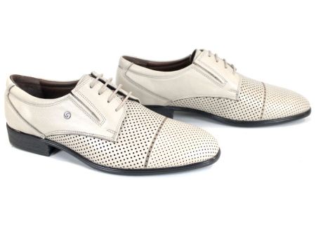 Мъжки официални обувки Vittorio Linea от естествена кожа, бежови, с перфорация