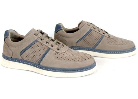 Мъжки летни обувки Verno Axis от естествен набук в визонен цвят със сини елементи и перфорация