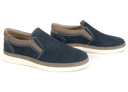 Мъжки летни обувки без връзки от естествен тъмносин набук с визон детайли и гъвкаво ходило