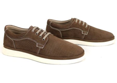 Мъжки летни обувки Aero Walk от естествен тъмно кафяв набук с перфорация