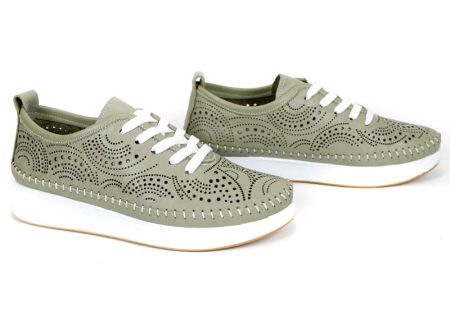 Дамски летни обувки Luna Soft от естествена кожа в зелен цвят