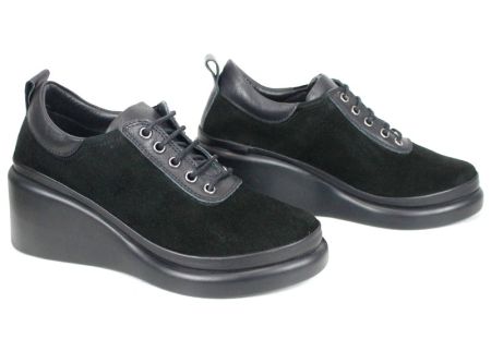 Linea Ease дамски обувки от черен велур с клиновидна платформа