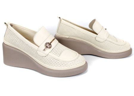 City Aura дамски летни обувки от естествена кожа с перфорация бежови