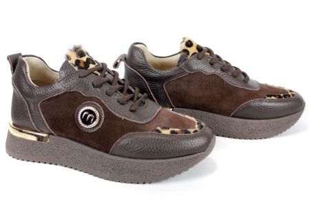 дамски сникърси Vela Form кафяви естествена кожа и велур