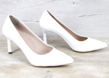 Бели дамски стилето обувки Marena Lumo от естествена кожа с ток 8 см