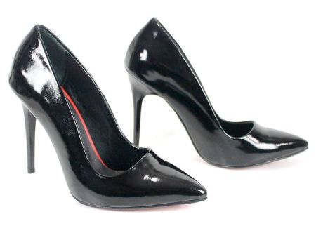 дамски стилето обувки черен лак естествена кожа