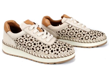 Дамски обувки Bellora Vita от естествена кожа в бежово с перфорация и връзки