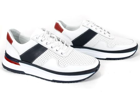 мъжки бели обувки естествена кожа перфорация Porto Vento
