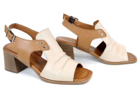 дамски сандали от естествена кожа в бежово и таба