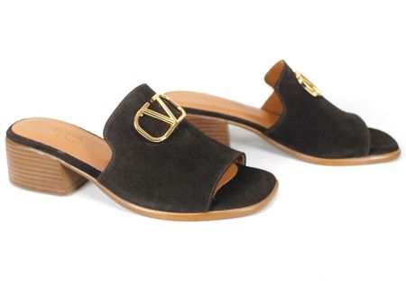 дамски чехли от естествен велур тъмно кафяви