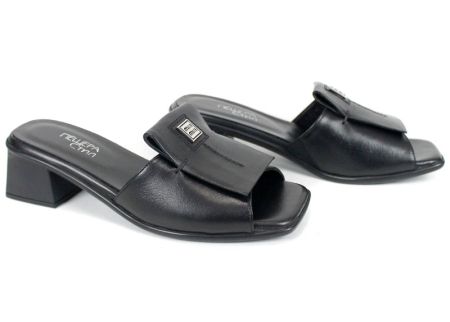 дамски чехли на ток естествена кожа черни