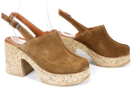 дамско сабо естествен велур пустинно кафяво