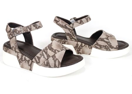 дамски сандали естествена кожа змийски принт кафяво