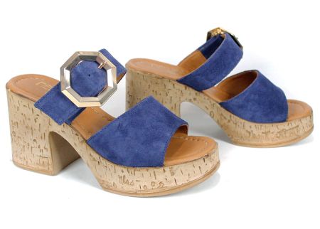 дамски чехли платформа велур синьо