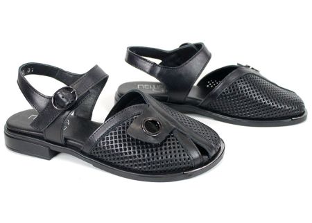 дамски сандали перфорирана кожа черни