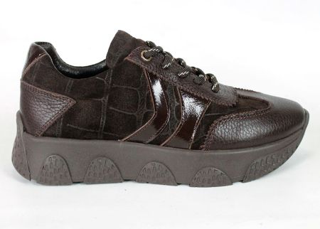 Gabriella Conti women's sneakers in dark brown genuine suede and leather