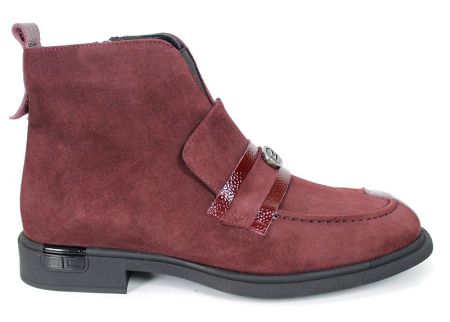 Caterina Vitale women's ankle boots in burgundy genuine suede and embossed patent leather