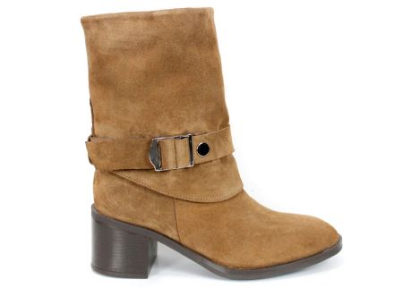 Claudia Venturi women's light brown genuine suede boots with block heel