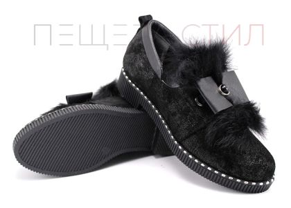 Дамски обувки от естествен велур с перлено покритие в черно 1046 CH